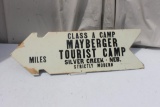 Mayberger Tourist Camp, Silver Creek Nebr. Arrow Mile Marker Sign, Metal