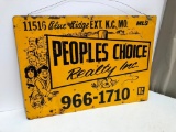 Vintage Peoples Choice Realty Sign, Double Sided Tin, 20