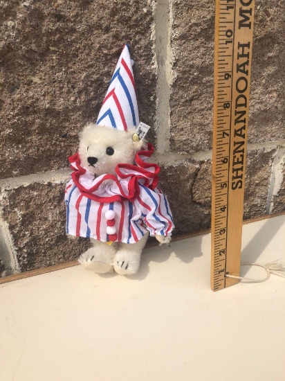 Steiff White Bear w/ Circus Clown, 7.5" Bear, 10" w/ Hat On