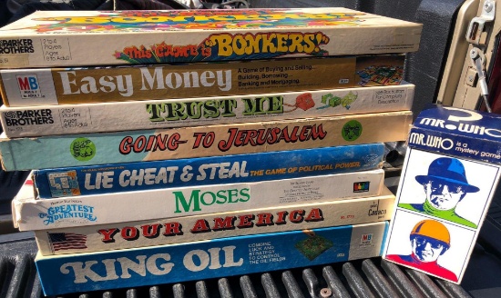 Lot of 9 Vintage Board Games, Bonkers, Moses, King Oil, Lie Cheat Steal, Mr Who +