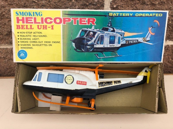 Battery Operated Smoking Helicopter Bell UH-1 Vintage Japan w/ Original Box