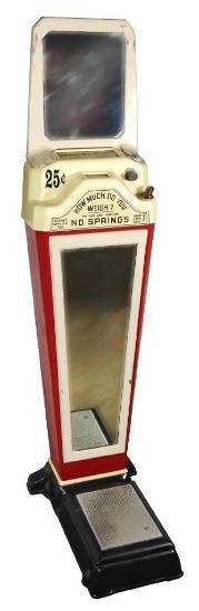 Coin-operated scale, American Scale Mfg Co. "Fortune Telling 1 Cent", Washington DC, porcelain c1950