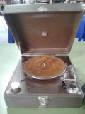 Antique Portable Phonograph Wind Up Record Player, Suitcase Style w/ Thorens No. 530 Mechanism Swiss