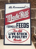 Made-Rite Feeds Sign, Self Framed Tin, 34? x 22? c. 1949