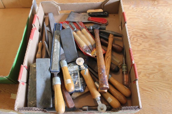 Misc. Box of Stones, Putty Knives, Files, Etc
