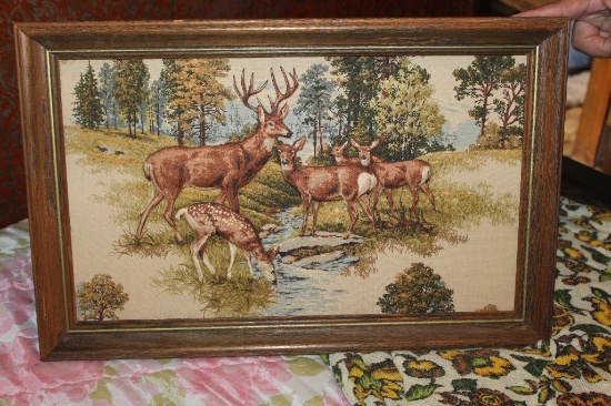 Unusual Raised Pattern Deer Print w/ Frame
