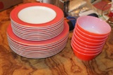 Fireking Bowls, Pyrex Plates, Red and White Retro