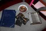 Partial Penny Coin Books, Cup of Pennies, Coin Bank, 2 Metal Car Banks