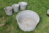 Four Galvanized Items, 3 Pails or Buckets, 1 Tub