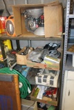 Metal Shelf w/ Contents, Shop Lights, Cord Reel, Shop Supplies