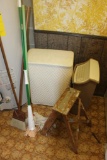 2' Step Ladder, Hamper, Trash Can, Mop, Broom