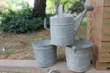 Three Galvanized Items, 2 Buckets, 1 Sprinkler Can
