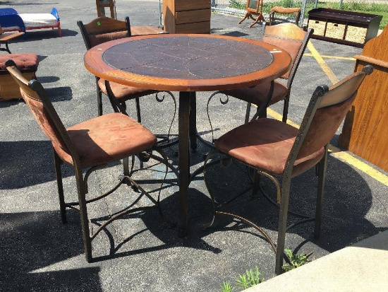 Beautiful Kitchen Table with Four Matching Chairs, Iron, Wood, Suede, Leather