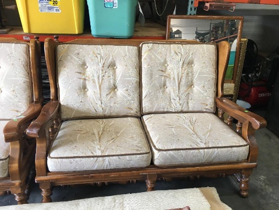 Matching Sofa and Couch, Retro Wood w/ Custions