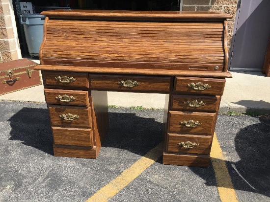 Roll Top Desk, Partical Board, Some Water Damage to Top Right Rear Side