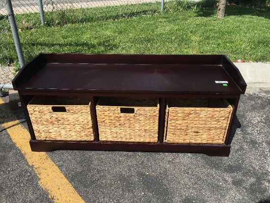 Wooden Bench w/ 3 Wicker Storage Baskets, Perfect for Mud Room