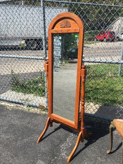 Lot of 2, Full Length Mirror and Ornate Antique Iron Bench w/ Cloth Top