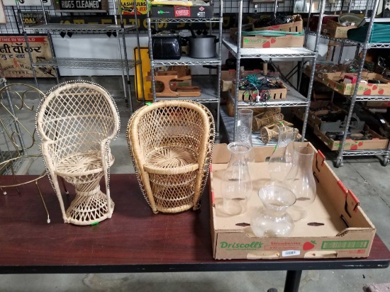 Toy Chairs, Chimneys For Oil Lamps, Dove Birds In Cage