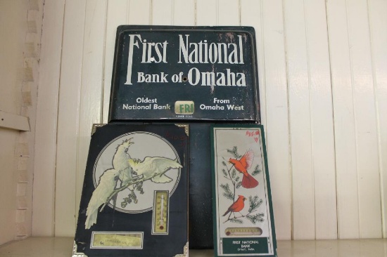 Lot of 3 Advertising Calendars or Thermometers, First National Bank Omaha O'neil