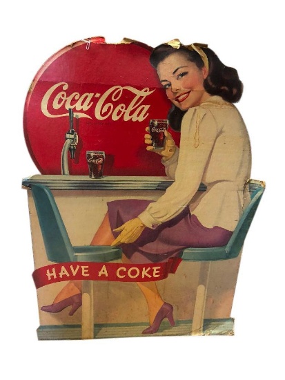 Coca-Cola Soda Fountain Cardboard Advertising Cut-Out, Have a Coke, See Photo For Detail 43in x 31in