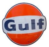 Gulf Motor Oil Porcelain Sign, C. 1967, 79in x 73in