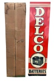 DELCO Batteries NOS Sign w/ Orig. Shipping Box w/ Railway Express Tag, 72 In.