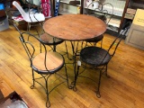 Antique Twisted Iron and Wood Ice Cream Table and Chairs