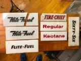 Misc. Glass Gas Pump Inserts, Some Damaged, Some Good, Phillips 66, Flite-Fuel, Fire Chief, Keotane