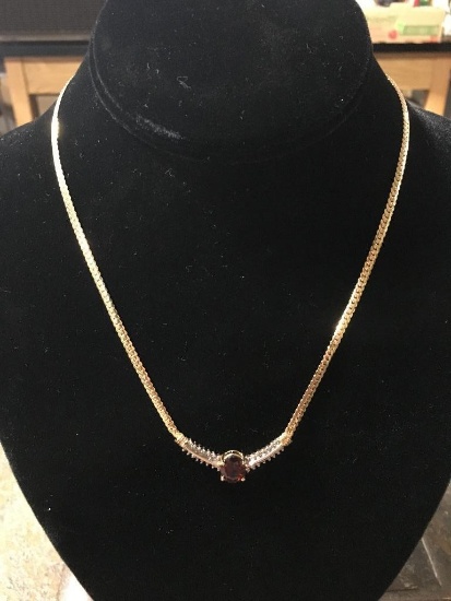 14k Gold Necklace w/ Gem Stone - 6.5 Grams