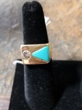 14k Gold Men's Ring w/ Diamond and Turquoise - 13.2 Grams