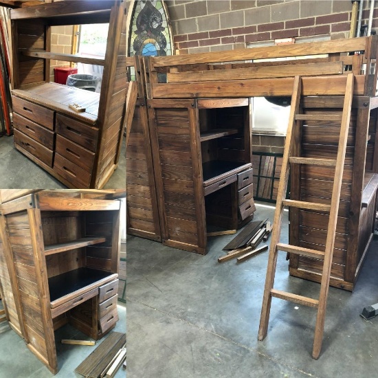 Barn Door "One-Man Loft" No. 551-075 Bed, Desk, Chest of Drawers, Shelf w/ Ladder "One-Woman Loft"