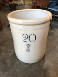 20 Gallon Blue Ribbon Stoneware Crock, Minor Hairline Cracks, See Images for Condition