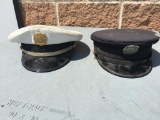 Blue Wool Drivers Cap and White Leather Captains Cap