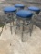 Lot of 4 Retro Chrome Swivel Bar Stools w/ Blue Vinyl Padded Seat