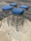 Lot of 4 Retro Chrome Swivel Bar Stools w/ Blue Vinyl Padded Seat