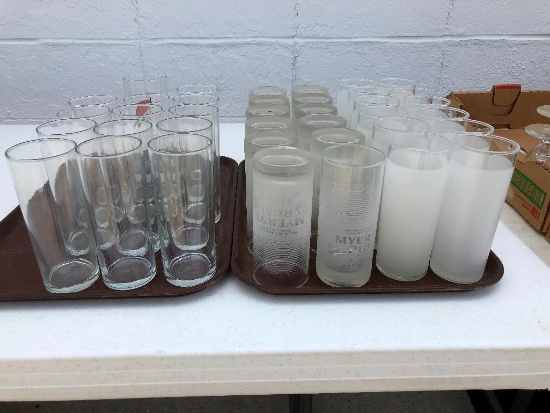 Lot of 36 Hi-Ball Glasses, 3 Styles, Frosted & Clear, Approx. 12oz ea.