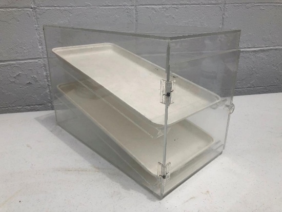 Clear Poly Plastic Dessert Merchandiser w/ 2 Shelves & Trays, Commercial