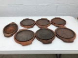 Lot of 7 Wood and Cast Iron Skillet Serving Platters