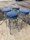 Lot of 4 Retro Chrome Swivel Bar Stools w/ Blue Vinyl Padded Seat