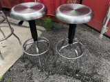 Pair of Retro Stainless Steel Swivel Bar Stools, Adjustable Height