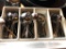 Large Lot of Stainless Steel Spoons in Silverware Caddy
