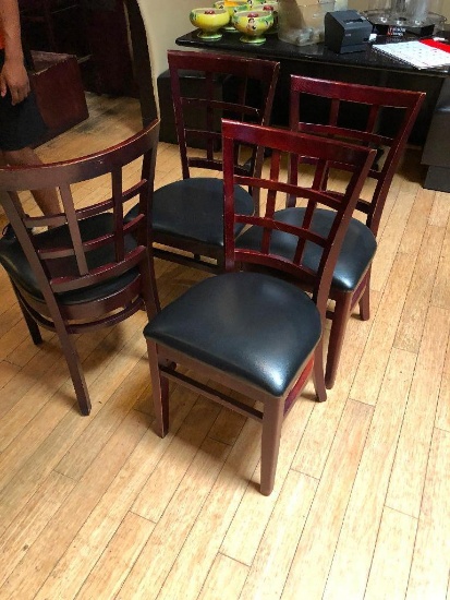 Lot of 4 Restaurant Chairs by K Furniture, Vinyl Seat Cushions, Wooden Framed