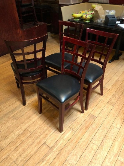 Lot of 4 Restaurant Chairs by K Furniture, Vinyl Seat Cushions, Wooden Framed