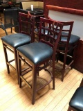 Lot of 4 Pub Chairs by K Furniture, Vinyl Seat Cushions, Wooden Framed, 44