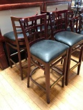 Lot of 4 Pub Chairs by K Furniture, Vinyl Seat Cushions, Wooden Framed, 44