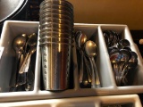 Silverware Caddy Full of Stainless Steel Spoons and S.S. Tubs