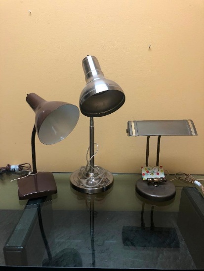 Three Desk Lamps, Two with Goosenecks