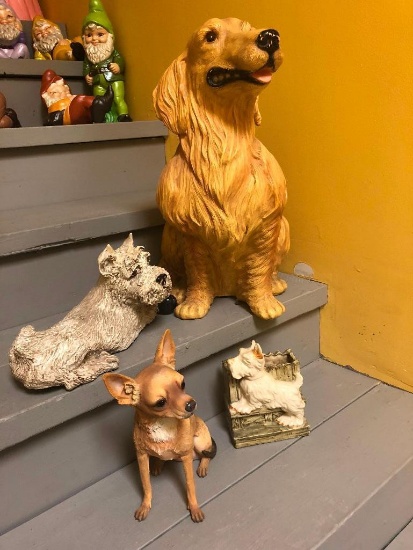 Four Assorted Dog Statues, Danbury Mint, Universal, Misc., Plantar Has Chipped Ear