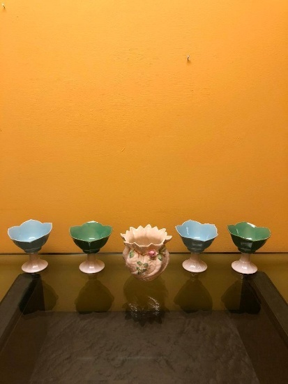 Belleek Ireland Pottery and Four Flower Shaped Ice Cream Bowls