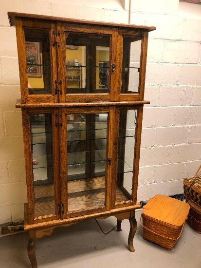 Solid Wood Illuminated Curio Display Case With Glass Shelves 34" wide X 68" tall X 13" deep